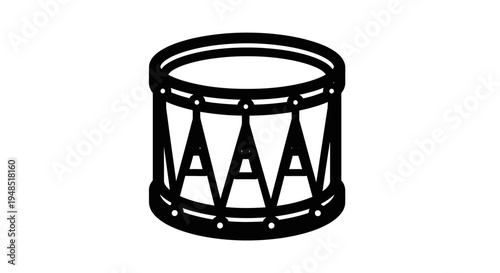 A black and white illustration of a snare drum