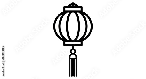 Black chinese lantern icon with tassel hanging down