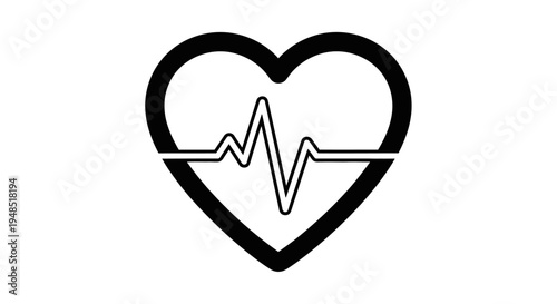 Black heart icon with ecg line in a simple line style design