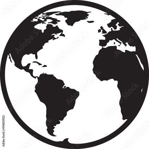 Minimalist Earth Globe Icon Silhouette World Map Vector