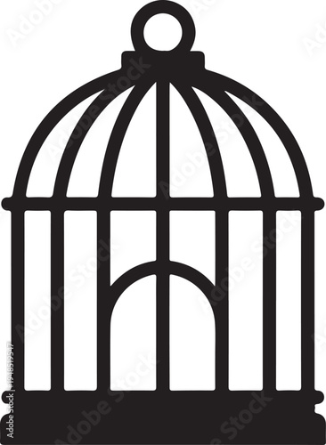 Birdcage Silhouette Icon Isolated on White Background Vector