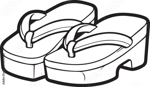 Traditional Japanese Geta Sandals Flat Icon Isolated on White Minimalist Line Art