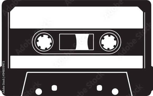 Retro Cassette Tape Icon Silhouette, Vintage Audio Music Element