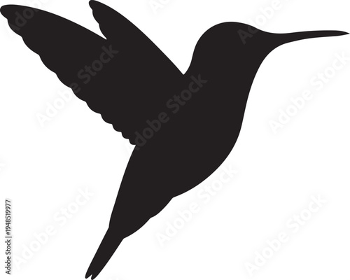 Black Hummingbird Silhouette Icon Isolated on White Background