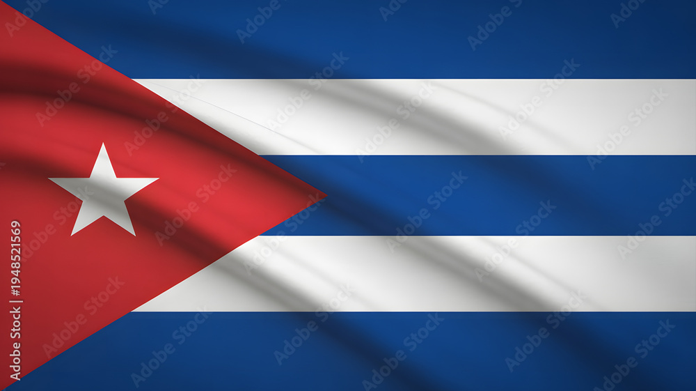 Fototapeta premium Cuba's vibrant national flag waving gently, symbolizing patriotism and cultural pride for use in travel or political contexts