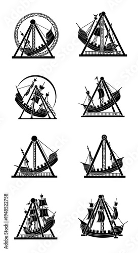 Amusement Park Rides Silhouette Collection: Pirate Ship, Ferris Wheel, Swing Boat
