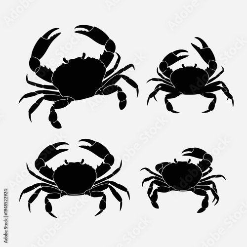 Black Crab Silhouettes - Set of Four Marine Crustaceans
