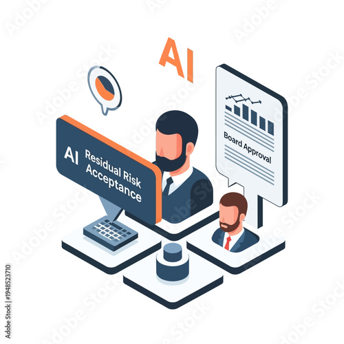 Illustration of AI-driven residual risk acceptance and board approval processes in a business context.