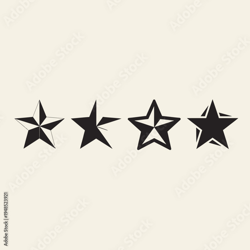 Four Stars Rating System, Different Styles, Isolated on Beige Background