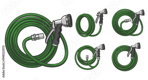 Gardening Hose and Sprayer Set, Green Coiled Water Hose with Nozzle