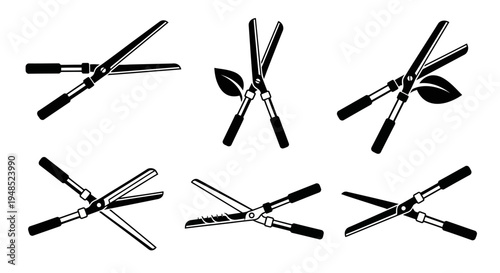 Gardening Tools Set: Pruners, Loppers, Shears, and Leaves Icons