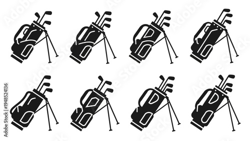 Golf Bag Pattern Icon Set Vector Illustration