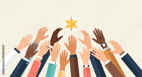 People of diverse hands reach for a star on Emancipation Day celebration