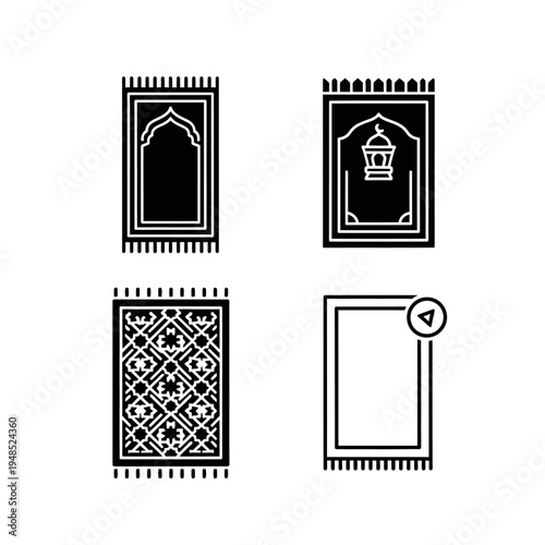 Islamic prayer mats icons, vector illustration, Muslim worship, religious symbols