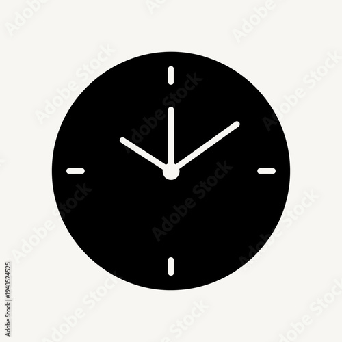 Minimalist black clock face, simple timekeeping concept on light background