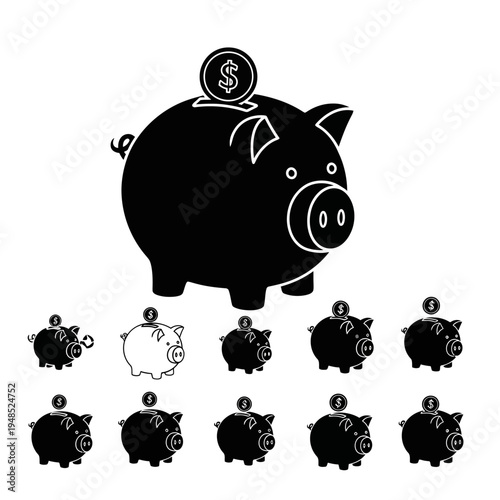 Piggy Bank Silhouette Collection - Saving Money Concept