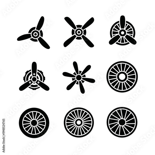 Propeller and Fan Icons - Set of Aircraft Engine Components