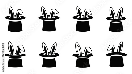 Rabbit Ears in Magic Hat Icons Set