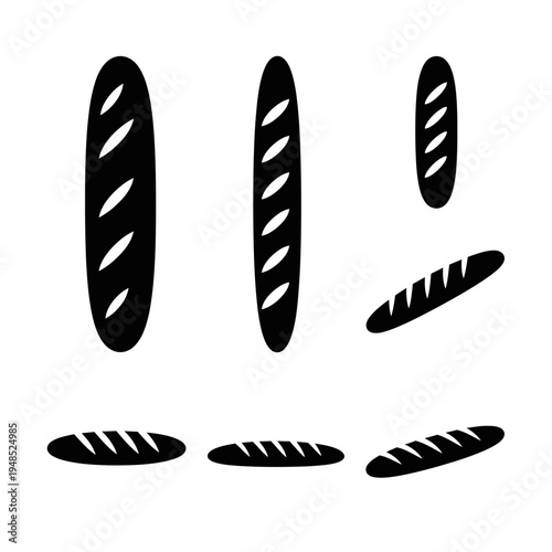 Set of Baguette Bread Icons on White Background, Vector Illustration