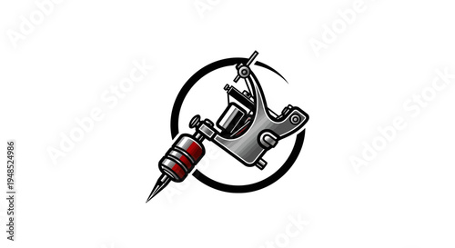 Professional Tattoo Machine Illustration with Needle and Ink