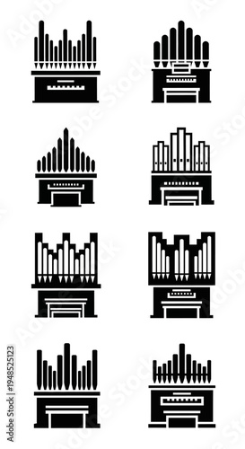 Set of Organ Icons: Music Instrument Silhouettes