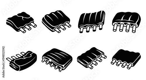 Set of Pork Ribs Icons, Vector Illustration, Isolated on White Background
