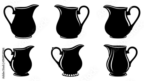 Set of Silhouette Pitchers, Vintage Jugs, Water Jugs, Creamers, Isolated
