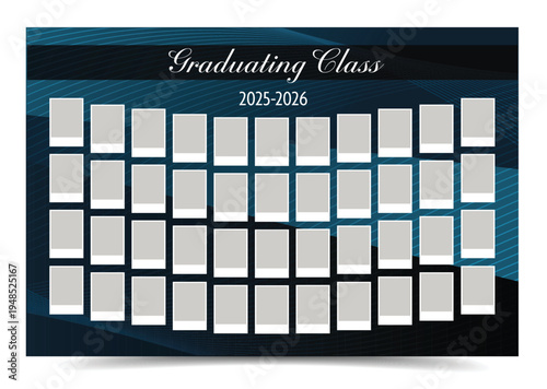 Graduation photo mosaic template with empty photo placeholders arranged in a grid layout