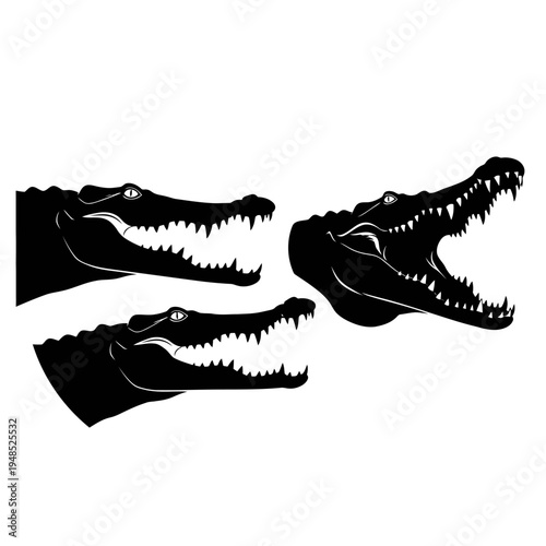 Three Alligator Heads Silhouette, One Roaring