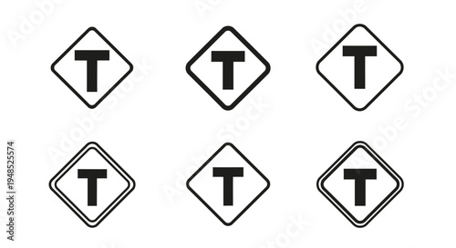 T-Junction Road Sign Icons: Dead End and Intersection Set