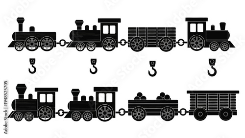 Vintage Train Silhouette Black and White Vector Illustration