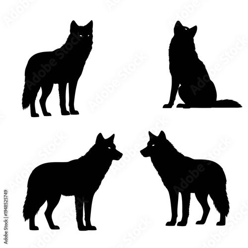 Wolf Silhouettes Collection: Standing, Sitting, Facing Each Other