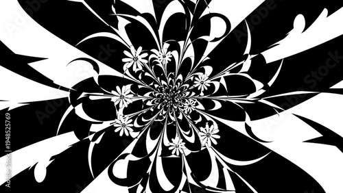 Abstract Black and White Fractal Flower Pattern
