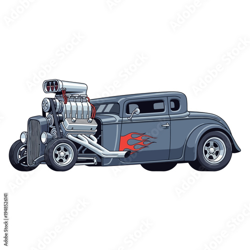 Classic Hot Rod Coupe with Supercharger and Flames