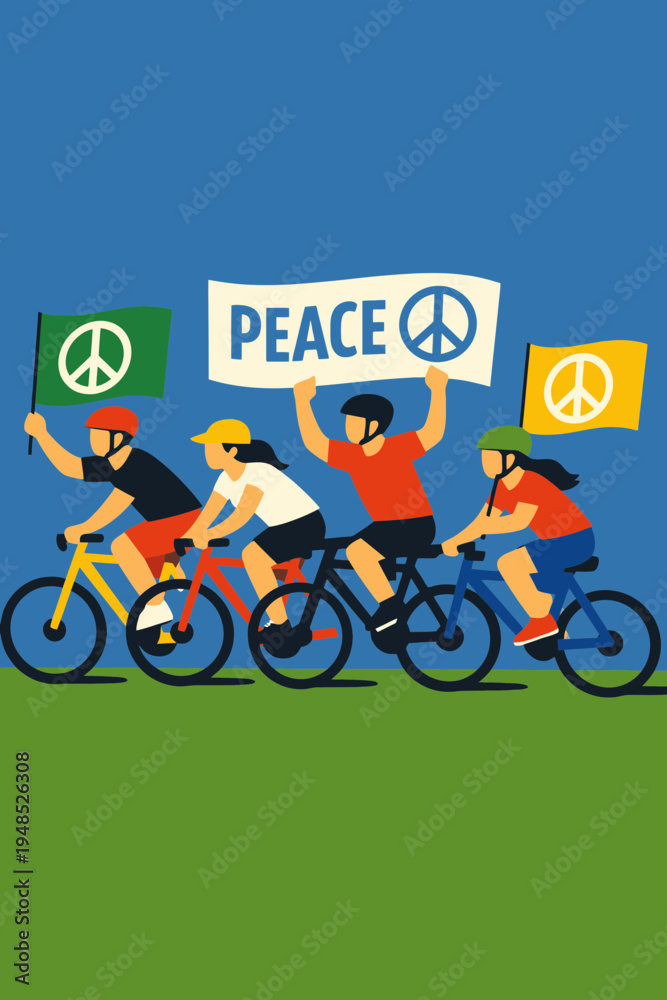 Fototapeta premium Flat Vector of Cyclists Promoting International Day of Sport for Peace