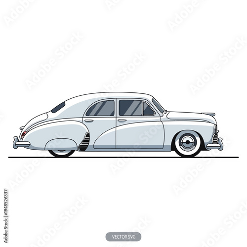 Classic White Sedan Car Side View Vintage Automobile Vector Illustration