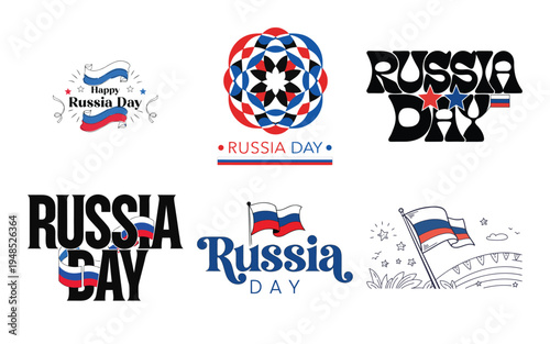 Russia day celebration and typography russian flag