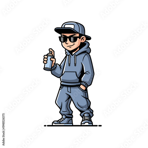 Cool Kid Holding Spray Can, Graffiti Artist Character, Urban Street Art Style