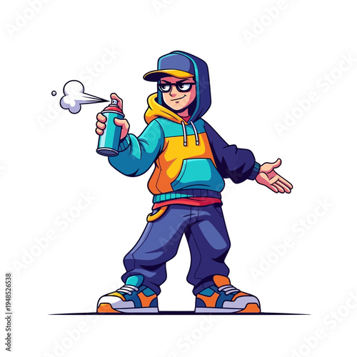 Graffiti Artist Spray Painting with Aerosol Can, Urban Art Style