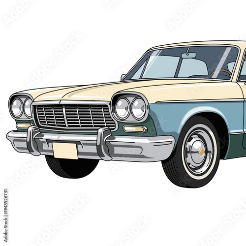 Retro Car Illustration: Vintage Automobile Front View, Classic Design
