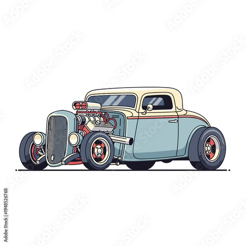 Retro Hot Rod Coupe Car - Vintage Automobile Illustration