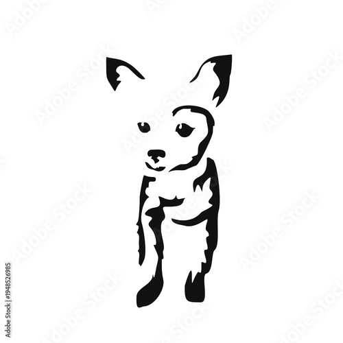 Vector drawing of a dog. Black and white gestalt design of a funny pet. Little doggy. Cute animal illustration. Postcard for International Dog Day. Drawing of an animal in the Gestalt style.