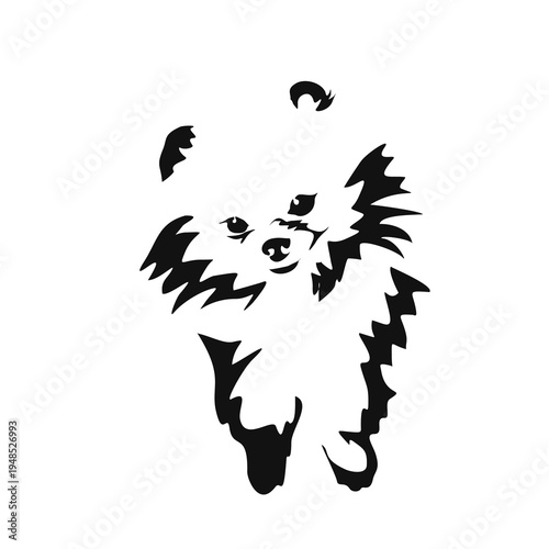 Vector drawing of a dog. Black and white gestalt design of a funny pet. Little doggy. Cute animal illustration. Postcard for International Dog Day. Drawing of an animal in the Gestalt style.