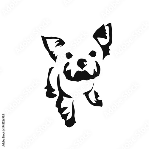 Vector drawing of a dog. Black and white gestalt design of a funny pet. Little doggy. Cute animal illustration. Postcard for International Dog Day. Drawing of an animal in the Gestalt style.
