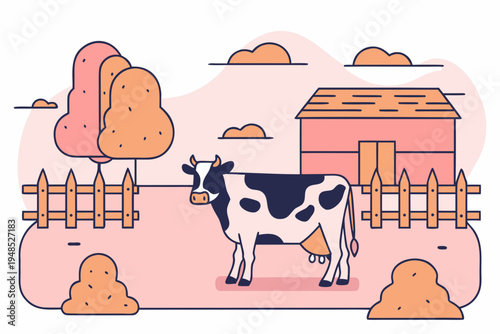 Farm Cow Side View Vector Illustration