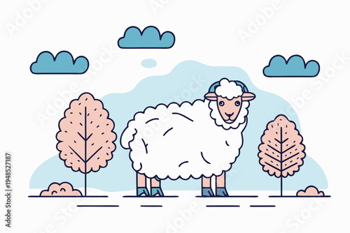 Farm Sheep Side View Vector Illustration
