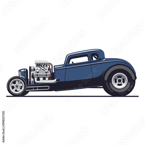 Classic Blue Hot Rod Coupe Car, Vintage Automotive, Custom Vehicle