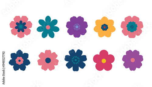 Colorful Flower Clipart Set, Cute Botanical Illustrations for Crafts And Design.
