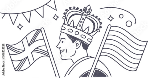 King's birthday holiday with crown and flags celebration