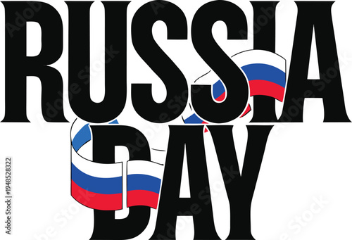 Russia day with flag ribbon russian flag colors white background black text